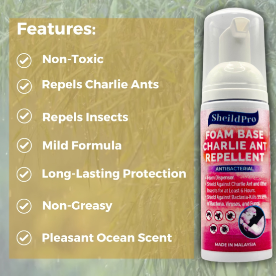 ShieldPro Foam Charlie Ant Repellent - Repel Semut Charlie from Skin, Fast-Acting & Gentle Protection ShieldPro Foam Charlie Ant Repellent - Repel Semut Charlie from Skin, Fast-Acting & Gentle Protection
