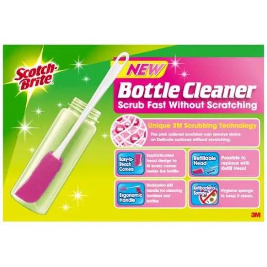 3M Scotch Brite Full Set Non Scratch Bottle Cleaner Antibacterial Cup Brush 1 Pc Pack