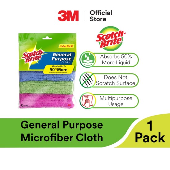 3M Scotch Brite General Purpose Microfiber Cloth Super Absorbent Multipurpose Scratch Free 5 Pcs Pack 3M Scotch Brite General Purpose Microfiber Cloth Super Absorbent Multipurpose Scratch Free 5 Pcs Pack
