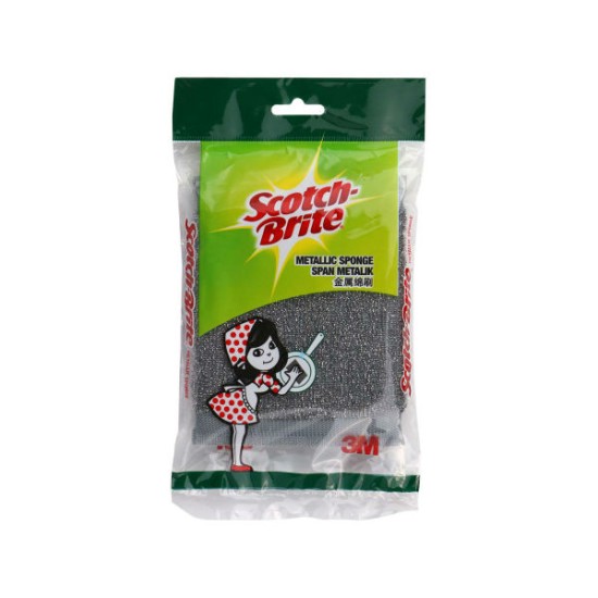 3M Scotch Brite Metallic Sponge Kitchen Scrubber for Wok Pot Pan Glass Top Stove Grey 1 pcs pack