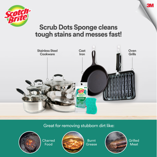 3M Scotch Brite Scrub Dots Heavy Duty Scouring Sponge Antibacterial foam 2 pcs Pack
