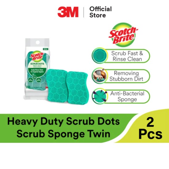 3M Scotch Brite Scrub Dots Heavy Duty Scouring Sponge Antibacterial foam 2 pcs Pack